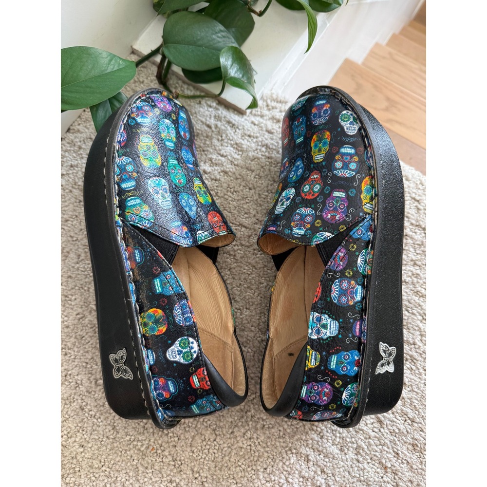 Alegria Debra Sugar Skull Professional Leather Comfort Clogs 38 US 8-8.5 WOMEN
